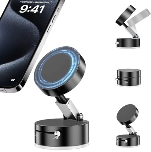 CHANCCI Vacuum Magnetic Phone Holder,Foldable & Retractable Vacuum Magnetic Phone Stand,Suction Cup Phone Holder,Magnetical Suction Phone Holders For Car/Mirror/Gym/Kitchen/Office/Smooth Surface