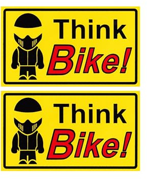 Tek Automotive Think Bike Car Sticker – Twin Pack, 10.8x6.5cm – Motorcycle Safety Awareness Sign – Gloss Permanent Vinyl – Indoor & Outdoor Use for Cars, Vans, Taxis & Lorries – Road Safety Decal