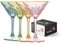 Set of 4 Vintage Coloured Martini Glasses with Gold Rim (7.7 oz/230 ml). Cocktail, Sparkling, Espresso Martini, Margarita and Champagne Glasses with Long Handled