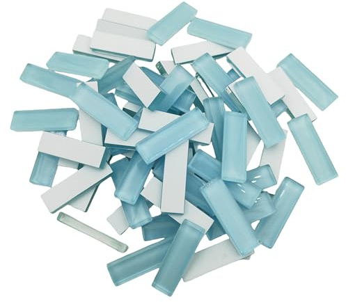 Mosaic Stained Glass Strips DIY for Crafts, 200g Clear Mosaic Pieces Stain Glass Crafts DIY Hobbies Art Crafts Material (Light Blue, 3.2CM)