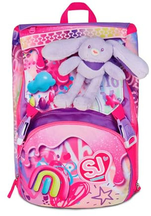 SJ GANG STYLE JAM GANG Zaino Scuola Estensibile Big, Fucsia, Zaino con Divisorio Interno, Tasca per Borraccia, Peluche Coniglietto Abbinato, 24 L, Zaino Scuola Elementare, Zaino Bambina