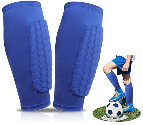 ZAHRVIA Espinilleras Futbol Niño, Transpirables & Antideslizantes, Espinilleras Niños, Jóvenes y Adultos, Espinilleras Ergonómicas, Protección Total (Azul, XS)