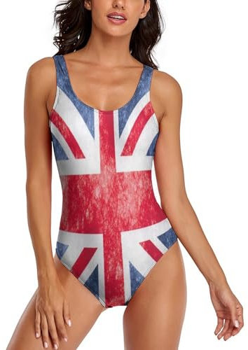 JiuPopular Costume da bagno da donna, costume da bagno vintage con bandiera britannica, costume da bagno intero, Bandiera britannica vintage Union Jack., XL