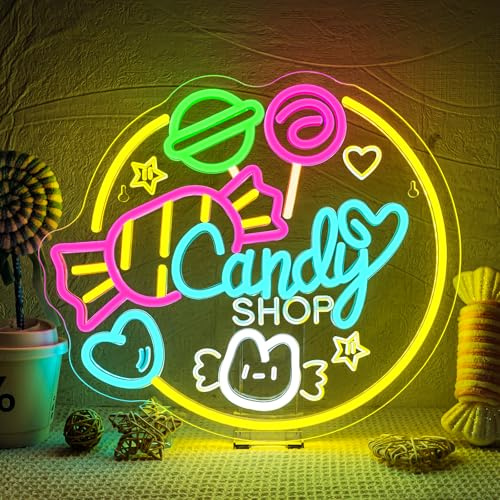 SIGNSHIP Candy Shop Neon Led, Caramelo Luces Neon Regulable para Decoración, Tienda de Golosinas Letrero Led para Tienda de Dulces,Pastelería,Fiestas,Sala de Estar,Regalo para Niños