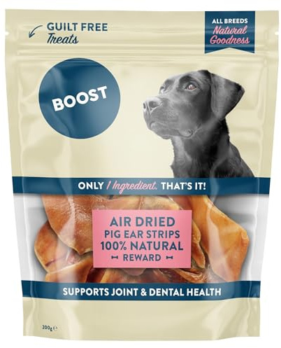 BOOST Air-Dried Grain-Free Treats for Dogs - Pig Ears, 200g | 100% Natural Dog Chews, Nothing Artificial, Single Ingredient, Good Source of Protein