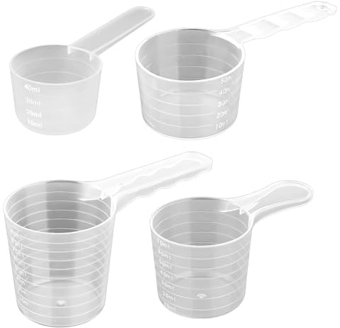 Set di 4 misurini da 40/50/70/100 ml, cucchiai dosatori in plastica con scala trasparente, per cucina e cottura