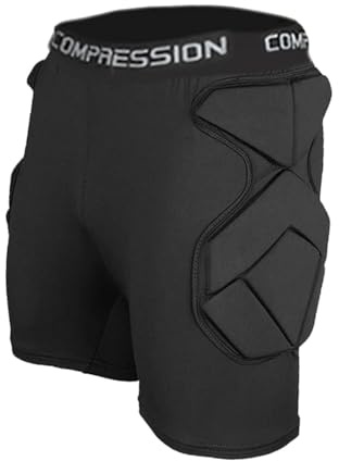Folpus Torwartshorts, Hüftschutz, gepolsterte Kompressionsshorts, Oberschenkelschutz für Snowboard, Baseball, Fußball