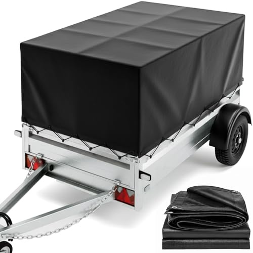 Hochwertige Anhängerplane 210x114x90 cm, Anhänger Abdeckplane mit ösen, 7.5m planenseil, Wasserfest, 600D PVC-Material Reißfeste Abdeckplane für PKW-Anhänger bis 750kg