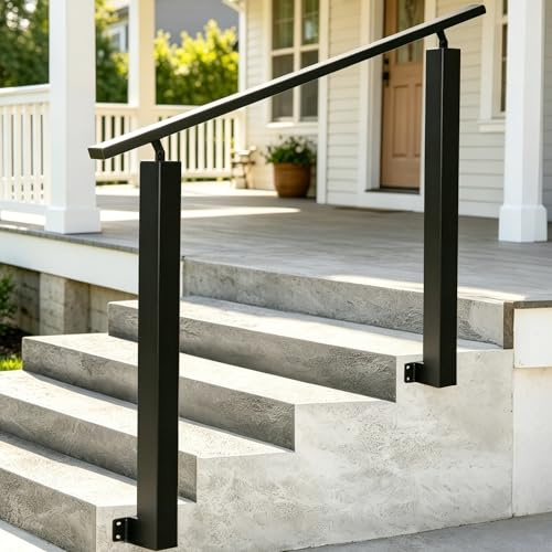 Treppengeländer Außen 3 Stufen 100 CM, Winkelverstellbar Schwarz Handlauf Geländer für Innen und Außen, Aufmontage, Geländer Treppe für Treppen, Brüstung, Terrassen, Balkon (Seitliche Montage)
