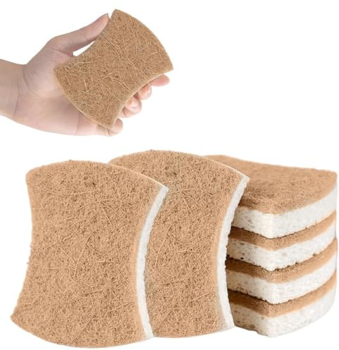6 piezas esponja de cocina natural, estropajo ecologico, esponja de cocina biodegradable, esponja de cocina orgánica hecha de celulosa y coco, esponja de limpieza natural, esponja de cocina sostenible
