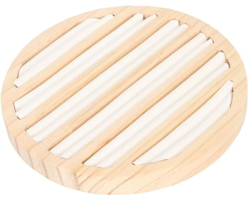 Round Ring Tray, 6 Slots Solid Wood Ring Tray, Wooden Jewelry Display Tray | Small Jewelry Tray Ring Organizer, Rings Earrings Display Tray Storage Insert Holder for Rings(White Leather)