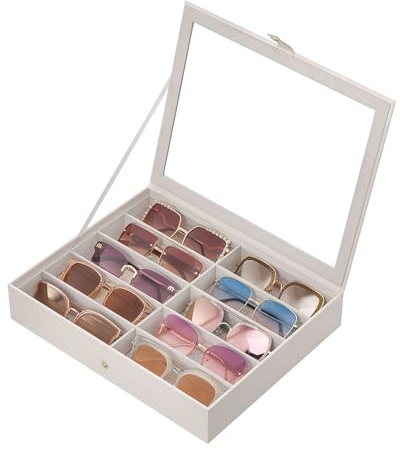 Lolalet 10 Slots Sunglasses Organizer Box, Eyeglasses Eyewear Display Case for Multiple Pairs of Glasses Collection Holder for Men Women, Mothers Day Gifts -1 Layer, Beige