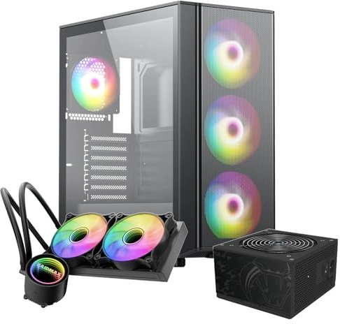 RAIDMAX X606 AI PC Bundle, Mesh Front ATX Case with 3X 140mm ARGB Fans, 240mm Liquid Cooler & 750W 80+ Gold PCIe Gen 5 ATX 3.1 Power Supply, SI OEM Direct Cable Version for RTX 5080 / AMD RX 9070