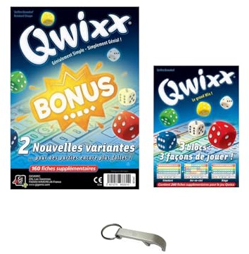 Blumie Shop Qwixx Set: Bonus + Nachfüllpack + 1 Flaschenöffner – strategisches Würfelspiel – 2 bis 5 Spieler – ab 8 Jahren – 15 Minuten