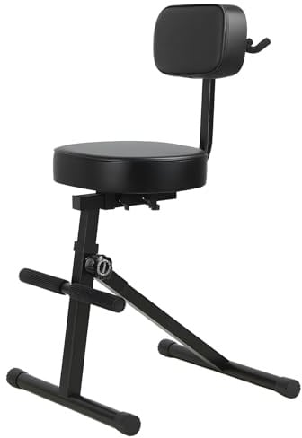 Gitarrenstuhl/Gitarrenhocker – Klappbar, Höhenverstellbarer Musikerstuhl mit Rückenlehne & Fußstütze – Ideal für Gitarre, Geige und Schlagzeug – Belastbarkeit bis 102 kg