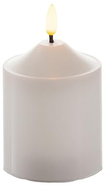 Schlaraffenland 3D LED Kerzenstumpen VELA Klein | 7,5x12 cm | Weiß | Echtwachs | LED Kerzen Mit Timerfunktion und Flackernder Flamme