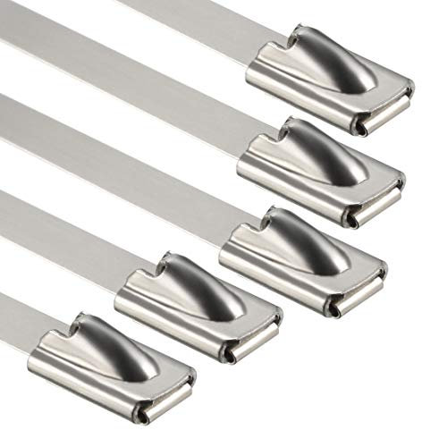 sourcing map 28 Inches Stainless Steel Cable Zip Ties Multi-Purpose Metal Exhaust Wrap 5pcs for Exhaust Wrap, Outdoor Fence
