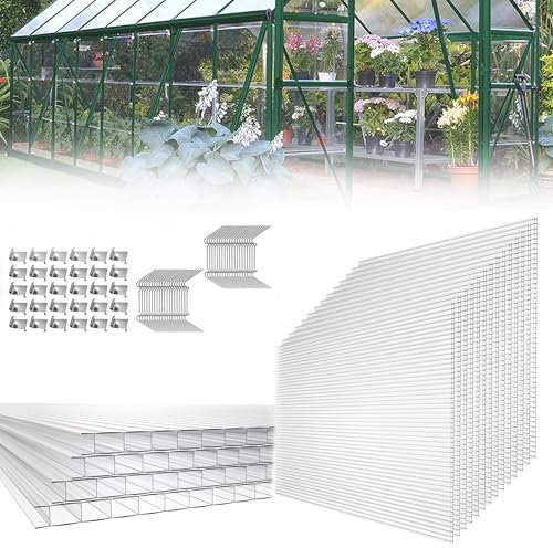 HENGMEI 14x Polycarbonat Doppelstegplatten 4mm Hohlkammerstegplatten10,25 m² UV-beständigen Stegplatten für Gewächshaus, Garten Treibhaus - Transparent