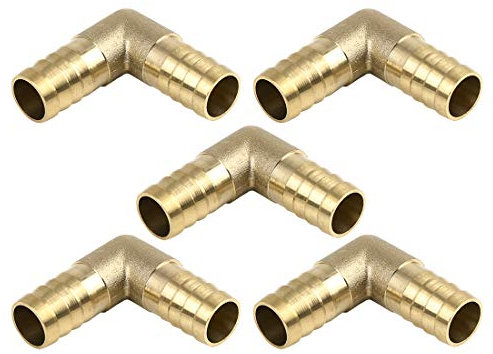 sourcing map 5pcs Raccord cannelé 14mm Tuyau Barbelé Coude 90 Degré Laiton Raccord pour Air Eau Huile