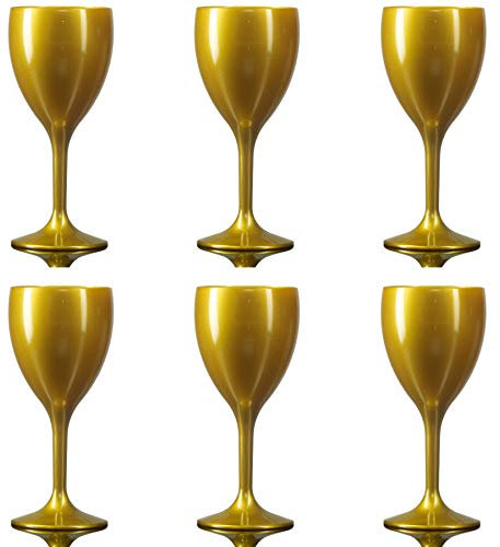 Wine Glass Gold - Reusable Polycarbonate Plastic - 255ml/9oz - Pack of 6