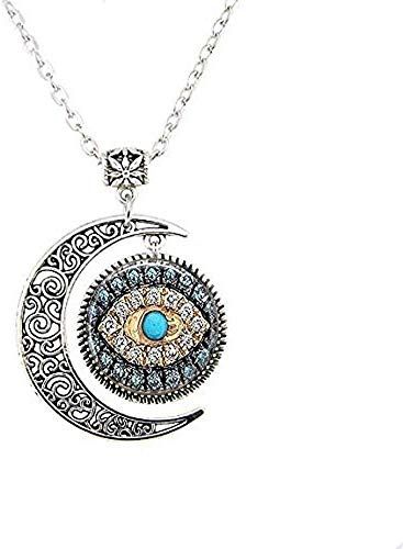 Collier avec talisman porte-bonheur en forme de lune et de mauvais œil