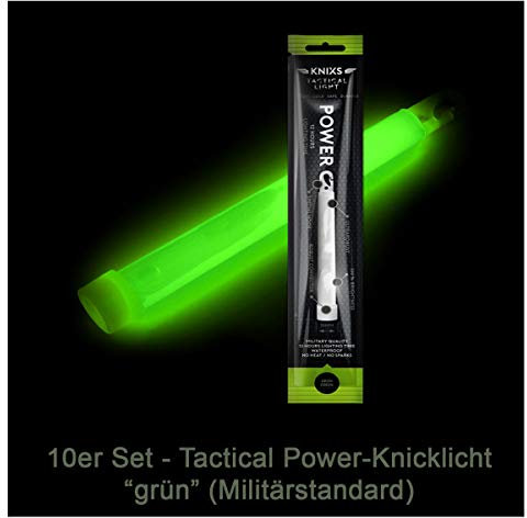 10er Set - Power-Knicklicht/Leuchtstab Tactical Light im Militär-Standard - grün leuchtend (6 / 15cm) - einzeln verpackt - mindestens 12 Stunden Leuchtdauer
