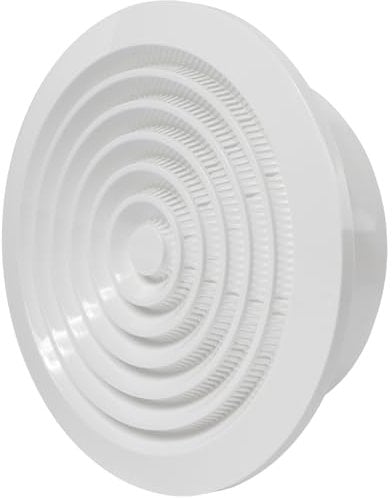 6'' Inch / 150 mm Vent Cover, White Plastic Ceiling Air Vent - Louvered Grille Intake Cover with Mesh Screen for Outdoor, Indoor - Round HVAC Supply or Exhaust Ventilation Ducting Soffit Grille