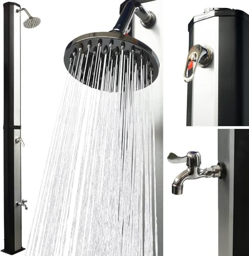 VIESTA® Solardusche Garten 35L [INKL. Regenduschkopf & Fußdusche] – Gartendusche, Solar – Gartensolardusche, Außendusche – Outdoor Dusche, Pooldusche, Solardusche Aluminium – UV-beständiger Wassertank