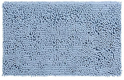 PANA® Premium Chenille Badematte (50x80 cm) • Badteppich aus besonders weichen Fasern • Saugstark & waschbar • Duschvorleger, Badvorleger, Badezimmerteppich • Farbe: Hellblau