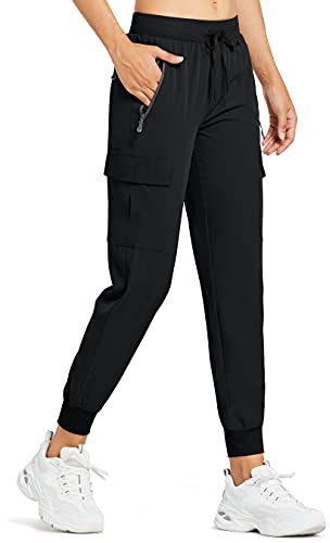 Comallan Damen Cargo Jogginghose Leichte, schnell trocknende Wanderhose Sportlich Workout Lounge Casual Outdoor Hose-Schwarz M