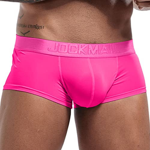 Boxer Homme Sexy Rafraîchissante en Soie Glacée Calecon Hommes Pas Cher Mode Slim Décontracté Respirant Sport Slip String Lingerie Cadeaux Hommes Rose Vif XL ZL145