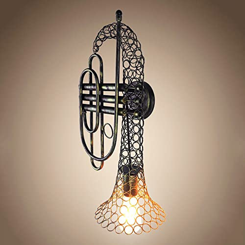Jadssox Retro Industrial Wandleuchte Metall Wandhalterung Bauernhaus Leuchte, Saxophon Form Wandleuchte, Steampunk Wandleuchten E27 Sockel für Schlafzimmer Flur Wohnzimmer Café Bar