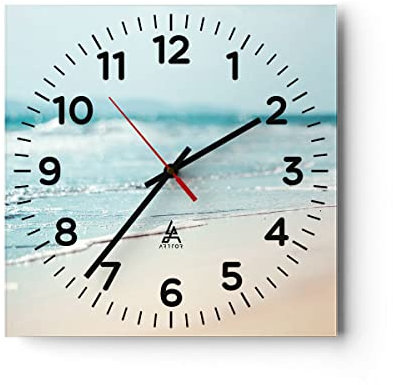Modern Wanduhr Kante Welle Wasser 30x30cm Quadrat Klein Wand Uhr Glas Analog Zimmeruhren Küche Büro Wohnzimmer Glasuhr Wall Clock Dekoration Design Wanddekoration Küchenuhr C4AC30x30-5084