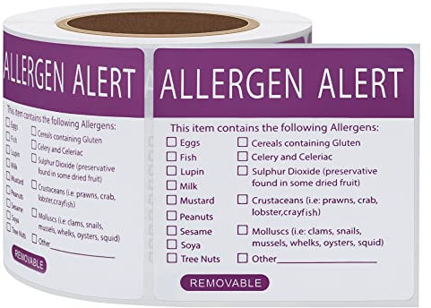 Hycodest Lebensmittel-Allergen-Warnetiketten, entfernbar, keine Rückstände, selbstklebend, wasserdicht, 50 x 50 mm, 300 Stück