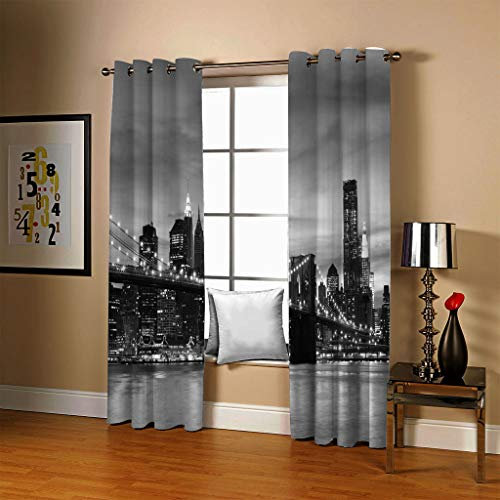 ZAPVI Vorhänge Blickdicht Schwarz & New York City Verdunklungsgardine mit Ösen für Wohnzimmer Schlafzimmer Kinderzimmer, Wärmeschutz & Geräuschreduzierung für Zimmer 2er Set Größe:2 x B110 x H215cm