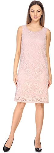 Bellivalini Dames Robe mi-Longue Robe de noël en Dentelle Robe d'été sans Manches Col Rond Motif Roses BLV50-260 (Rose poudré, XL)
