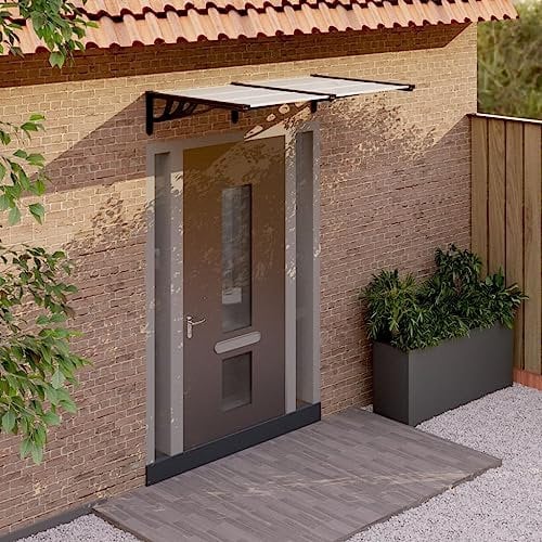 vidaXL Solid Door Canopy | Polycarbonate and Aluminium Construction | Weather-Resistant Porch Awning | Black and Transparent Design | Easy Assembly |