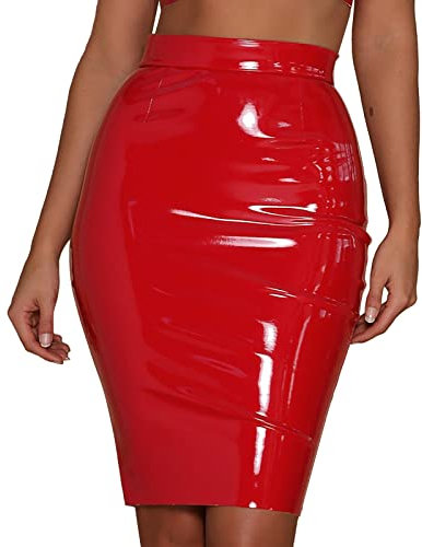 Rock Damen Große Größen Damen Minirock Wetlook Bodycon Schwarz Faltenrock Röcke Babydoll Party Clubwear Damen Sexy Wetlook Rock High Waist Lack Leder Röcke Mini Glocken Skater Rock Glänzend Metallisch