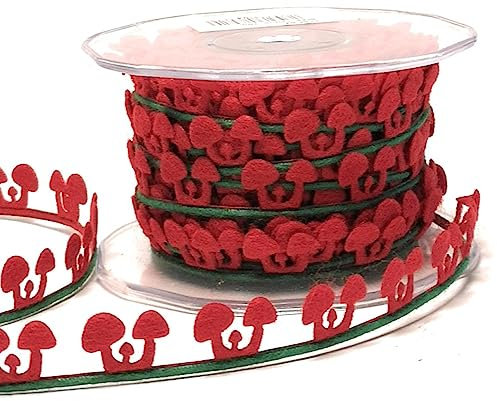 Schleifenband Filz 10m x 15mm Rot - Grün Pilze Dekoband Dekoborte Filzband [1134]