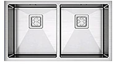 MBROS Küchenspüle, übergroßes Doppelwaschbecken aus gebürstetem Silber-Edelstahl, schmaler, verdickter Spülbecken-Arbeitsplatz, geruchsdichtes Abflussset (Größe: 84 x 45 x 21 cm)