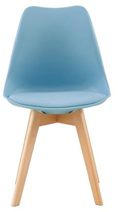 EGGREE 1 Set Esszimmerstühle mit Massivholz Buche Bein SGS Geprüfter, Skandinavisch Design Gepolsterter aus PU-Leder Küchenstuhl Essstühle, Haze Blue