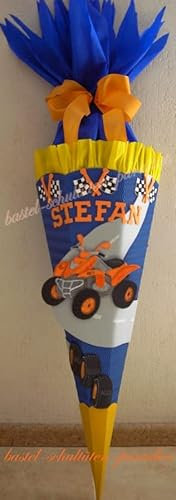 Bastelset Quad blau-gelb-orange Schultüten-Rohling Schultütenzuschnitt 400g Karton