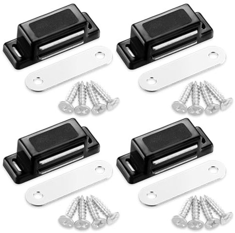 Andibro Pestillos magnéticos para gabinete, 4 unidades, cierre magnético blanco con tornillos, cierres magnéticos de acero inoxidable para armarios de cocina, cajones, armarios, persianas (negro)
