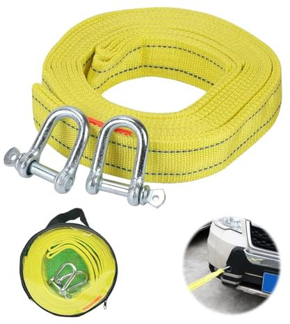 ZHYUAN Cinghia Di Traino,Fune Da Traino Di Emergenza,Corda Traino Fuoristrada 5 M E 5 T (11,000 Lb) Con Strisce Riflettenti,Cinghia Traino Auto,con 2 Ganci Di Sicurezza,per Il Soccorso Di Veicoli
