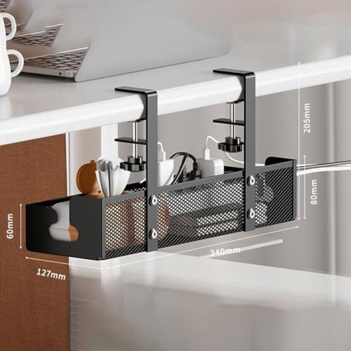 No Drill Cable Management Tray, Under Desk Tidy Box Wire Organiser, Sleek and Stylish Design (L-White)