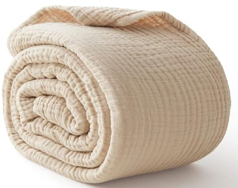 Kozyhvn Kühlende Überwurfdecke, Doppelbett, XL, 167,6 x 228,6 cm, 6 Lagen, Musselin-Decken, 100 % Baumwolle, atmungsaktiv und leicht, Doppeldecke für Bett, weiche Tagesdecke, Gaze-Bettwäsche für alle
