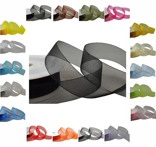 50m / 25m Roll Luxury Organza Woven Edge Ribbon Reel Rolls 3mm, 9mm, 15mm, 25mm, 40mm (Black, 40mm x 25 Metres)