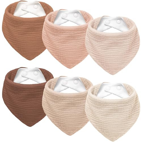Susurration Lätzchen Baby Dreieckstuch Baby Musselin Halstuch Baby für Junge und Mädchen,Sabberlätzchen Baby Verstellbare 6 Stück (Braun)
