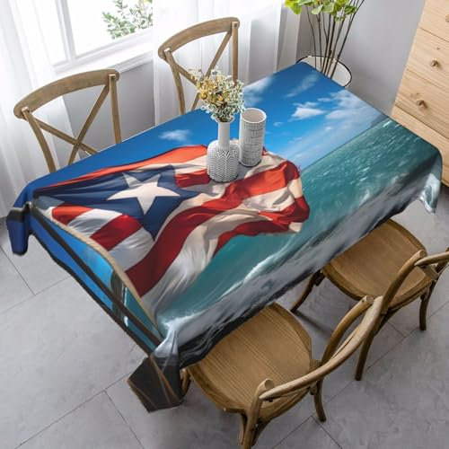 XTYGETY Tischdecke mit Puerto Rico-Flaggen-Druck, Pfirsichhaut, rechteckig, Tischdecke für drinnen und draußen, Esszimmer, Küche