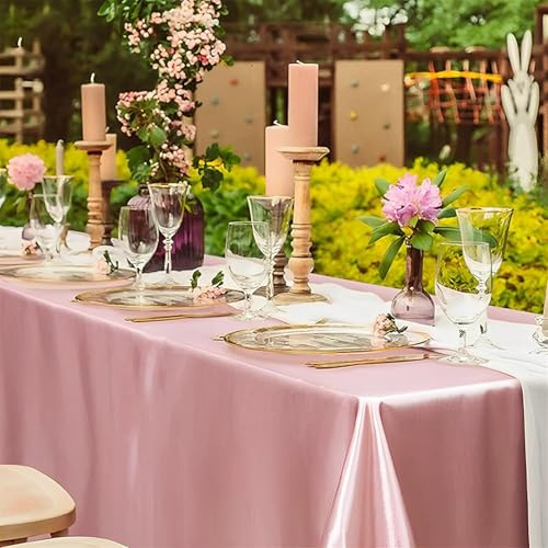 Highdi Nappe Rectangulaire en Satin Tissu, Nappe Exterieur Jardin Nappe de Table Mariage pour Mariages Fête Hôtel Banquet Evénement Célébrations (Solid/Rose Clair,145cm*180cm)